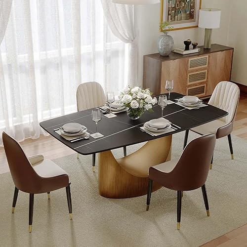Miniatura 3 de POVISON Mesa de Comedor Moderna Hobart de 63" para 4, Mesa de Comedor Rectangular de Servicio Pesado Negro Mate, Superficie de Mesa de Comedor de