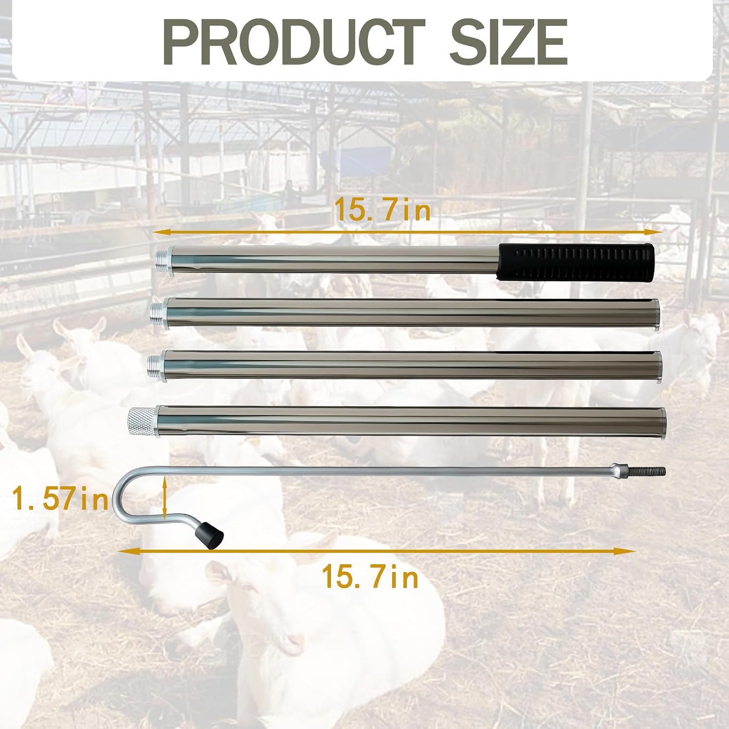 Professional Sheep Catch Hook Tool | Stainless Steel, 4 Adjustable Sections, Soft Plastic Ball Tip, Anti-Escape Design for Safe Catching