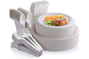 Fuyit 250Pcs Compostable Paper Plates with Cutlery Set