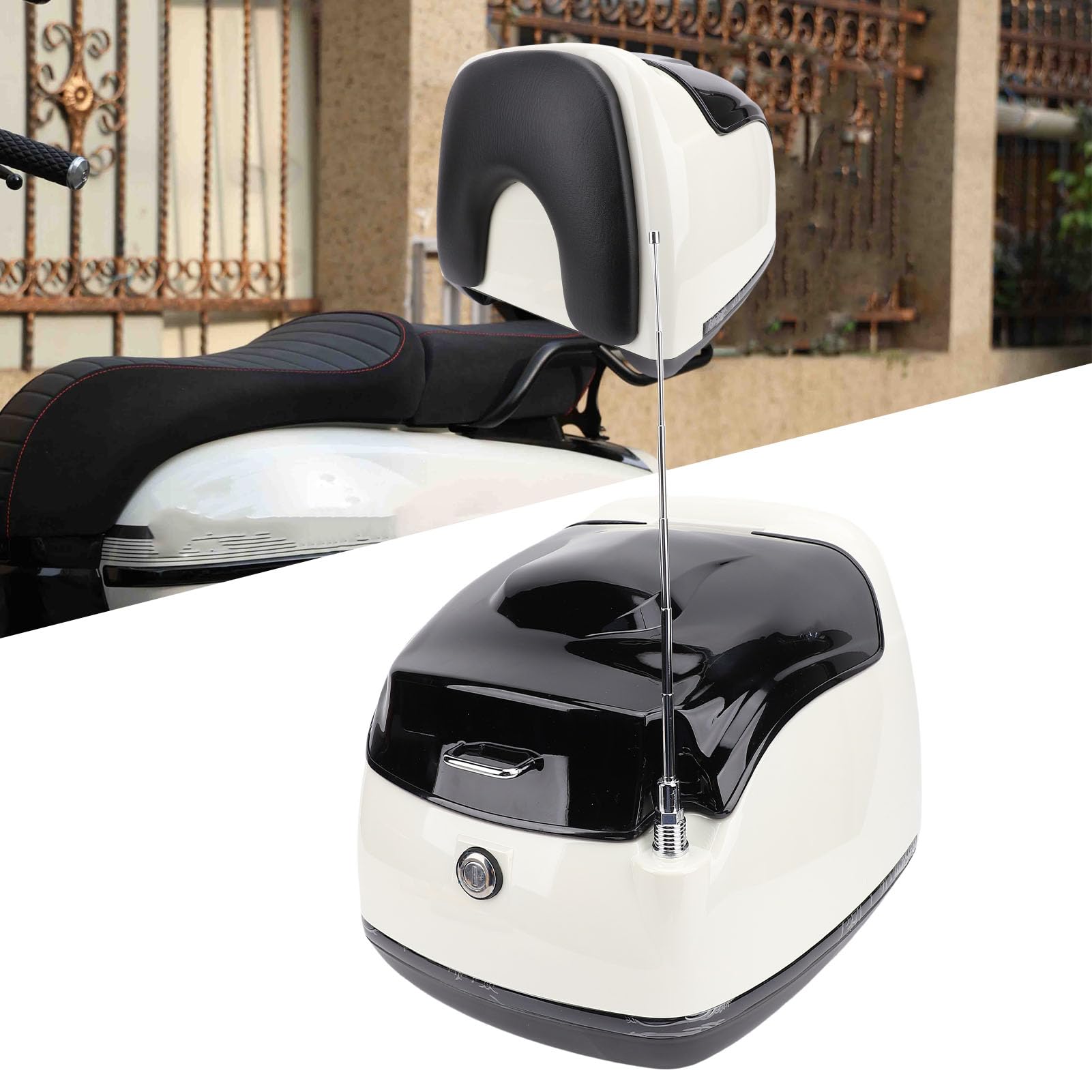Valise Arrière Moto 38L Retro Top Case (Blanc + Noir)