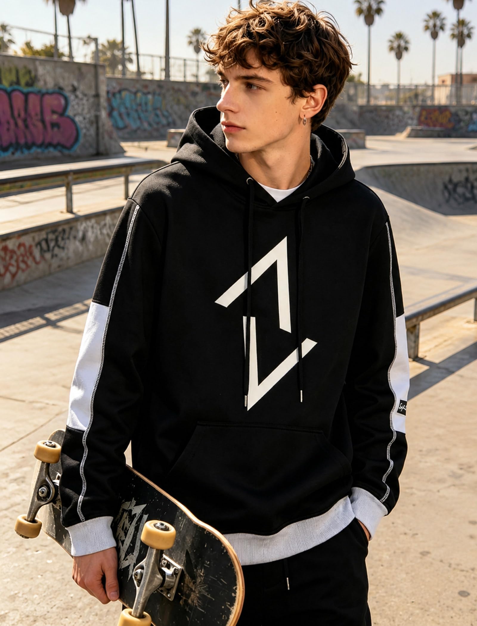 Felpa Uomo Cappuccio Stampa Casual | Cotone delicato sulla pelle, felpa basic con tasche, vestibilità confortevole per uscite quotidiane autunnali e invernali