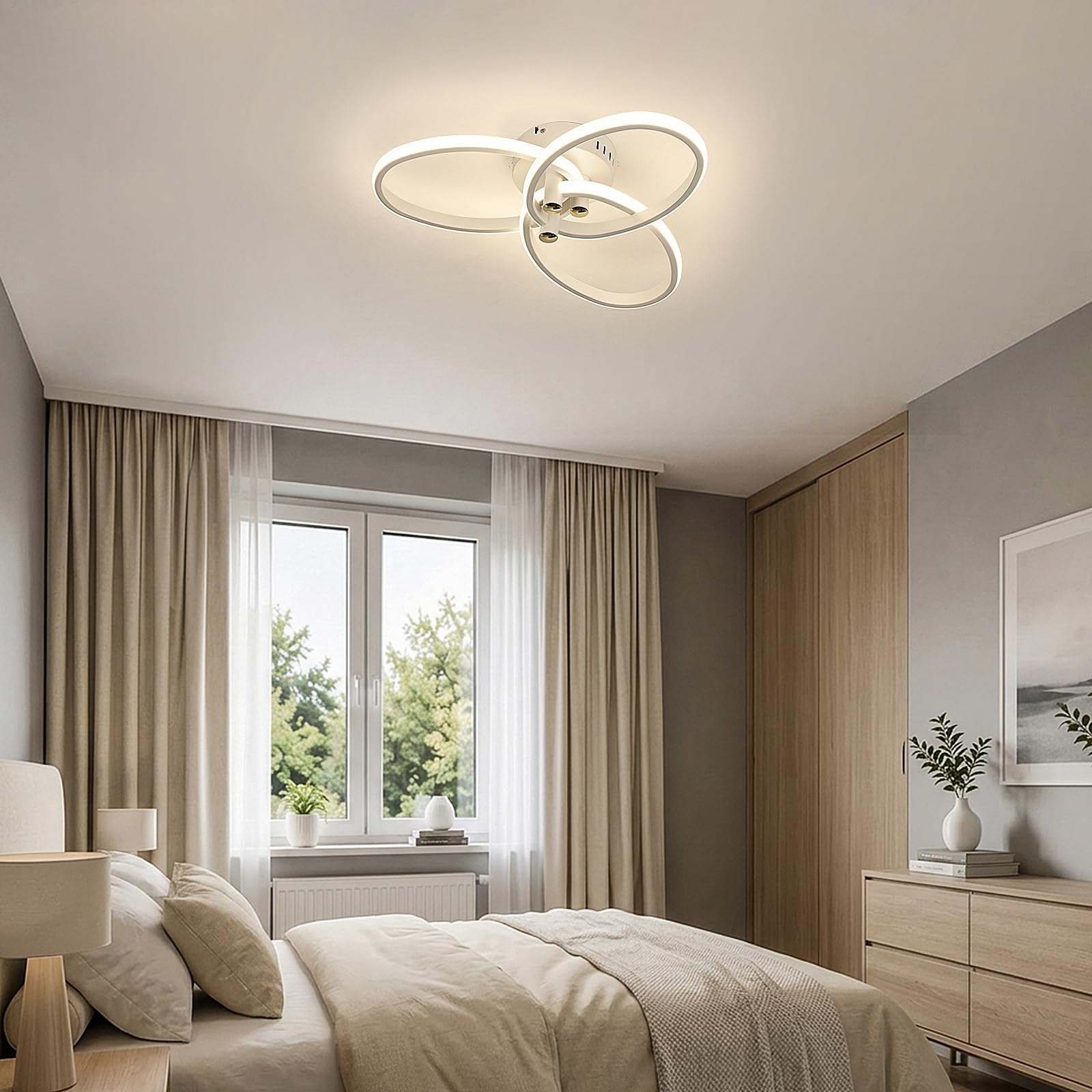 OTREN Lampadario Camera da Letto Dimmerabile 47cm 40W con Telecomando | 3000K-6500K, luce notturna, timer, funzione memoria, per soggiorno, cucina