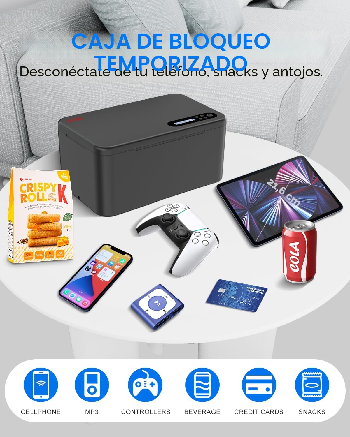 iDiskk Caja de Seguridad Con Temporizador para Desenchufar Teléfonos y Control de Adicciones - Negro