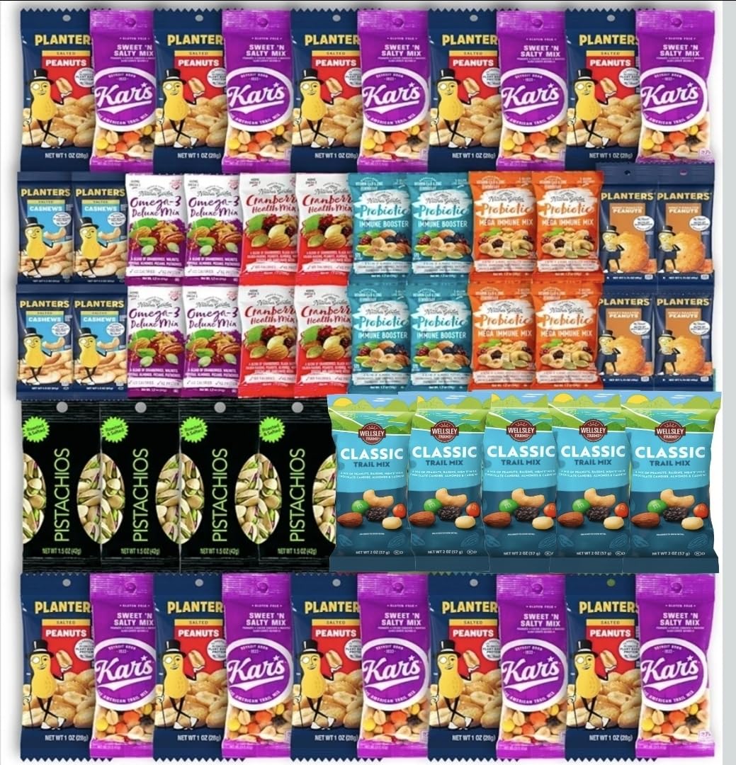 Nut Snack Variety Pack 53 Count – Assorted Trail Mix, Peanuts, Cashews, Pistachios & Snack Mix – Individually Wrapped Healthy Snacks for Work, School, Office, Travel – Custom bundled by MOOCHI