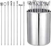 16 palhetas de metal para coquetéis para bebidas, espetos de azeitona de martini, palitos de dente chiques para aperitivos, espetos decorativos para aperitivos, bebidas, frutas de festa (10 cm)