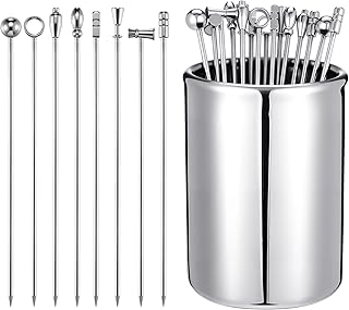 16PCS Metal Cocktail Picks for Drinks, Martini Olive Skewers, Fancy Toothpicks for Appetizers, Decorative Skewers for Appetizers Drinks Party Fruit (4 Inches)