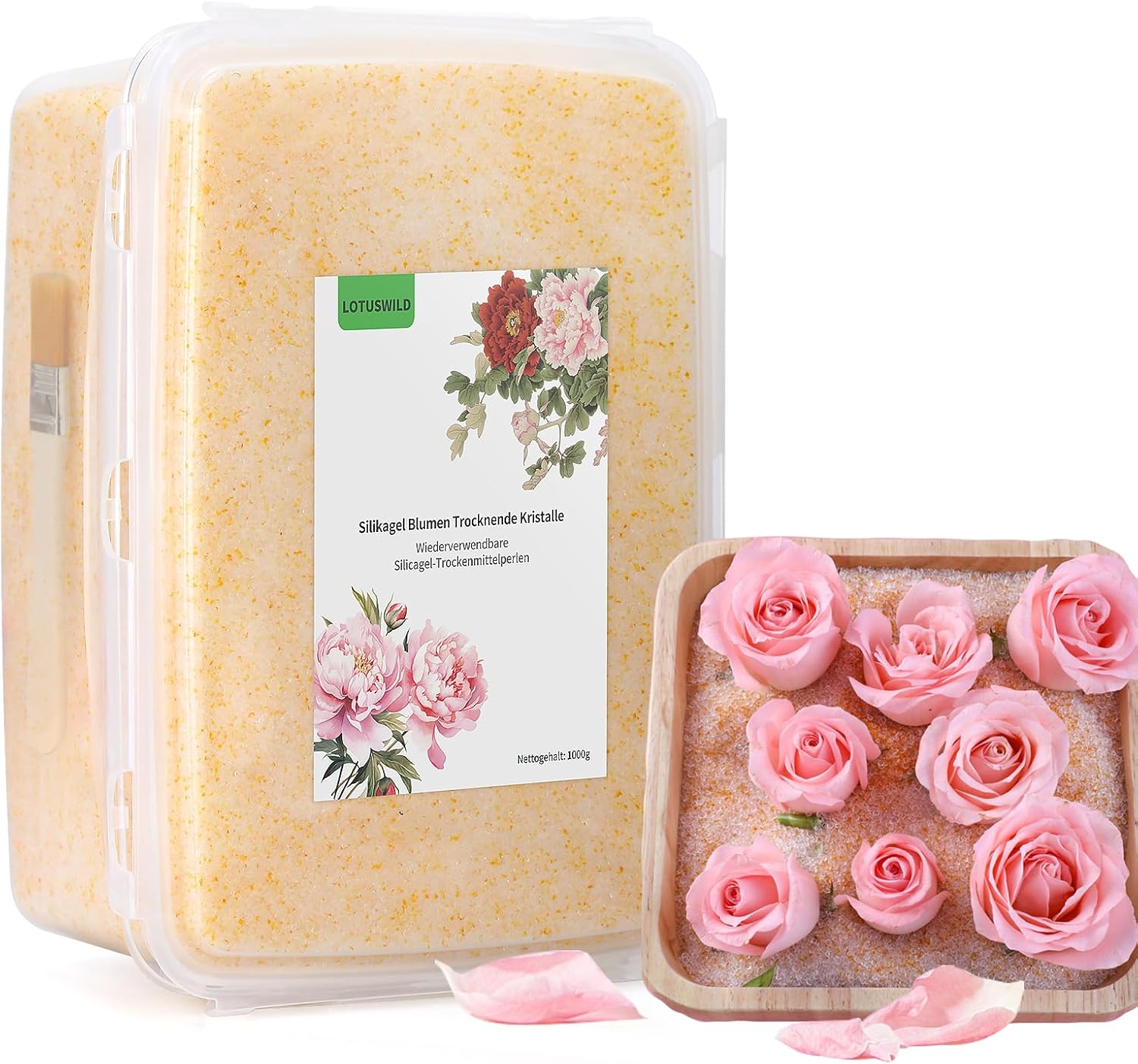 2250g (5LBS) Silica Gel Flower Drying, Fast Drying & Reusable Flower Drying Silica Gel Crystals with Color Indicator, Non-Toxic, Sealed Container, Brush & Notepad Included