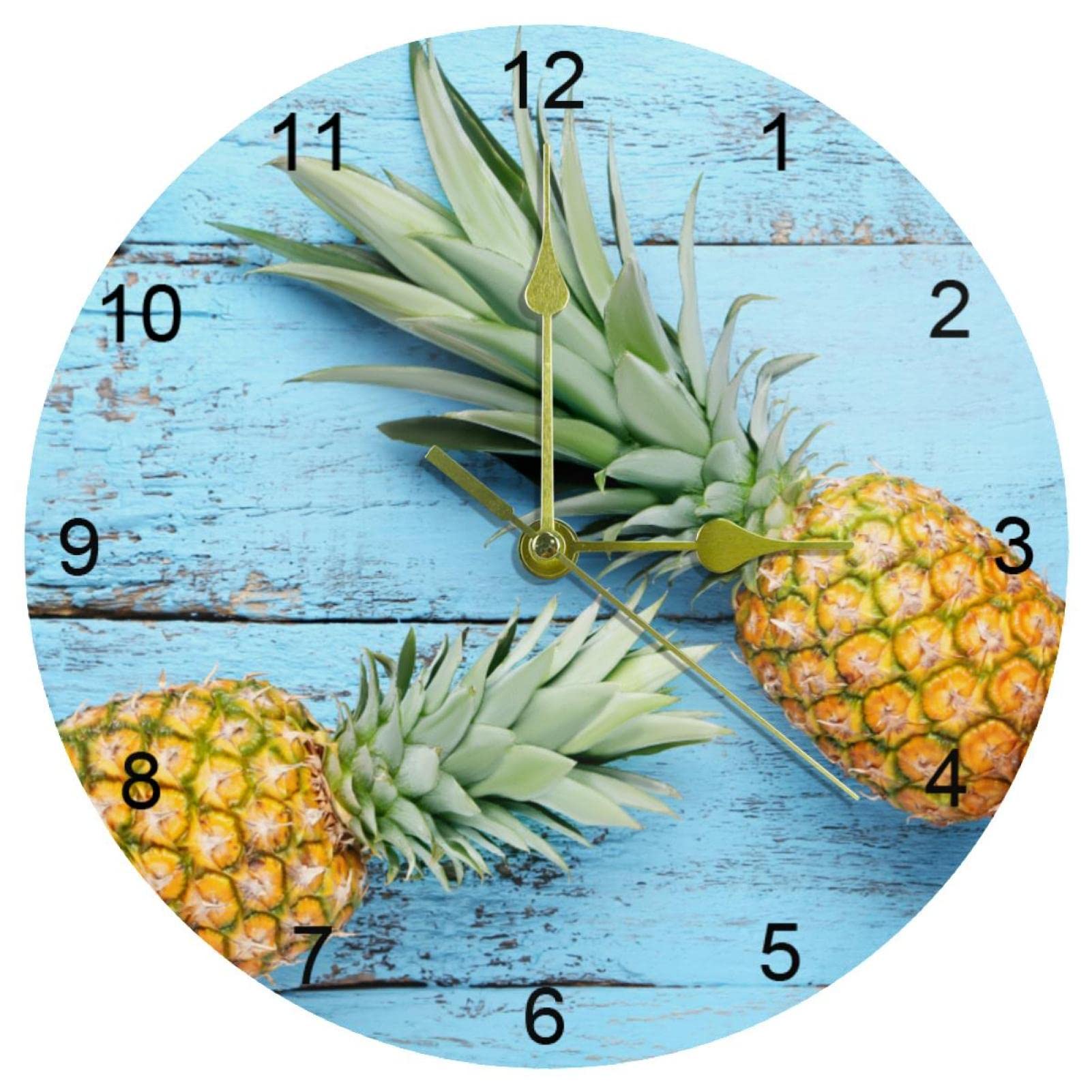 Horloge murale de cuisine ronde 25,4 cm silencieuse à quartz design ananas pour salon