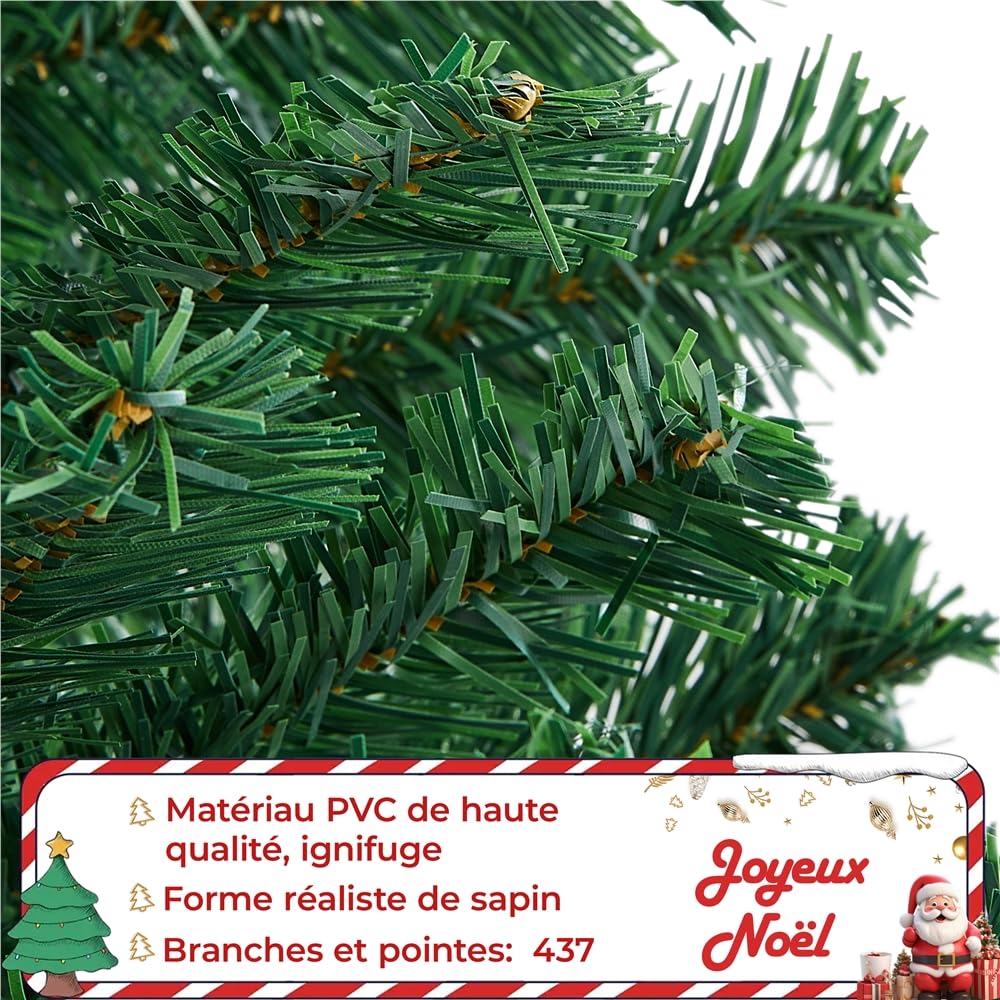 Yaheetech Sapin de Noël Artificiel 152 cm avec 437 Branches, Arbre de Noël Décoratif en PVC avec Support en Métal