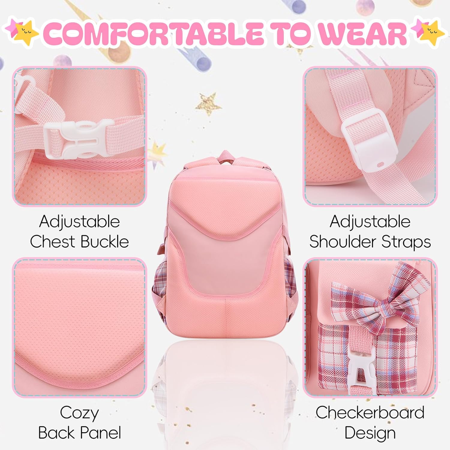 Kids Backpack for Girls Cute Teen School Backpack Ages 8-12 with Pencil Case Set Kawaii Stitch Pink School Bookbags with Multiple Pockets for Primary & Middle School Students