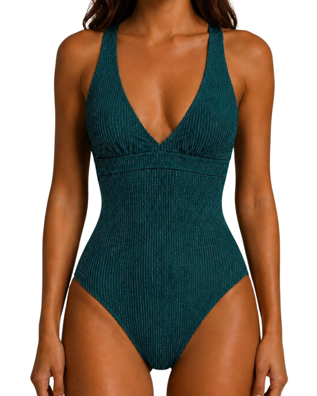 Maillot de Bain 1 pièce pétrole – Tissu côtelé Lurex | Tissu côtelé lurex à l’effet subtilement scintillant