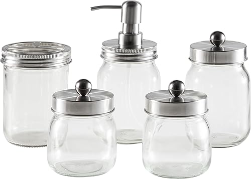 Miniatura 6 de Lavish Home - Juego de accesorios de baño de 5 piezas con soporte para cepillo de dientes, dispensador de jabón, recipiente y 2 tarros pequeños