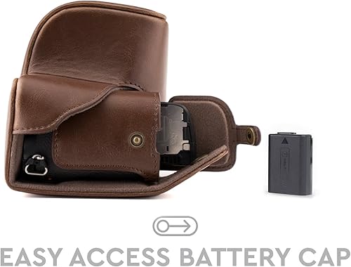 Miniatura 8 de MegaGear Sony Alpha A5100, A5000 con lente de 0.630-1.969in Ever Ready - Funda de piel para cámara y correa, con acceso a la batería, color marrón