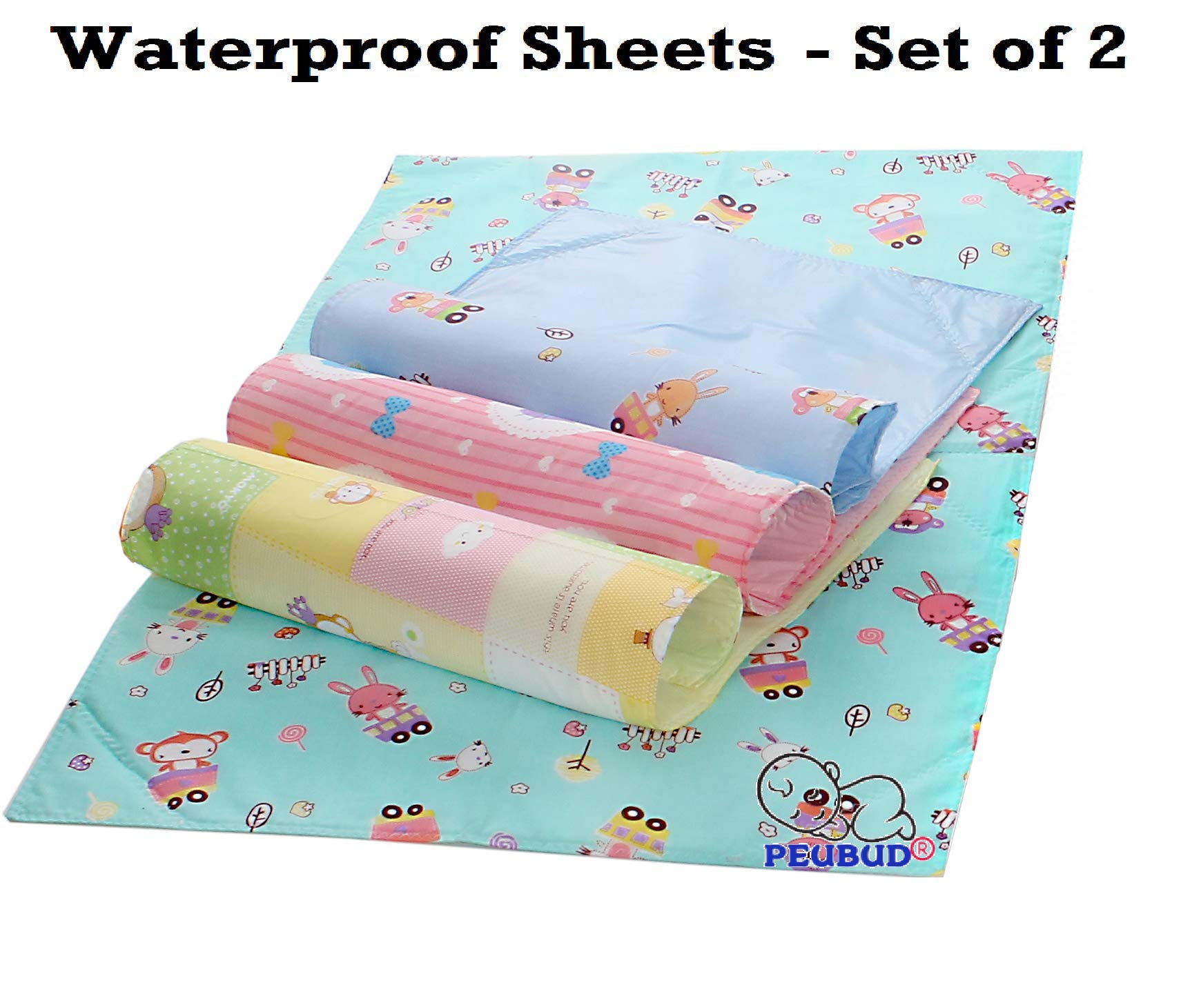 Cotton Sheets for Babies/Waterproof Nappy Changing Mat/Bed Protector/Cotton Foam Cushioned Sleeping mat Pack of 2
