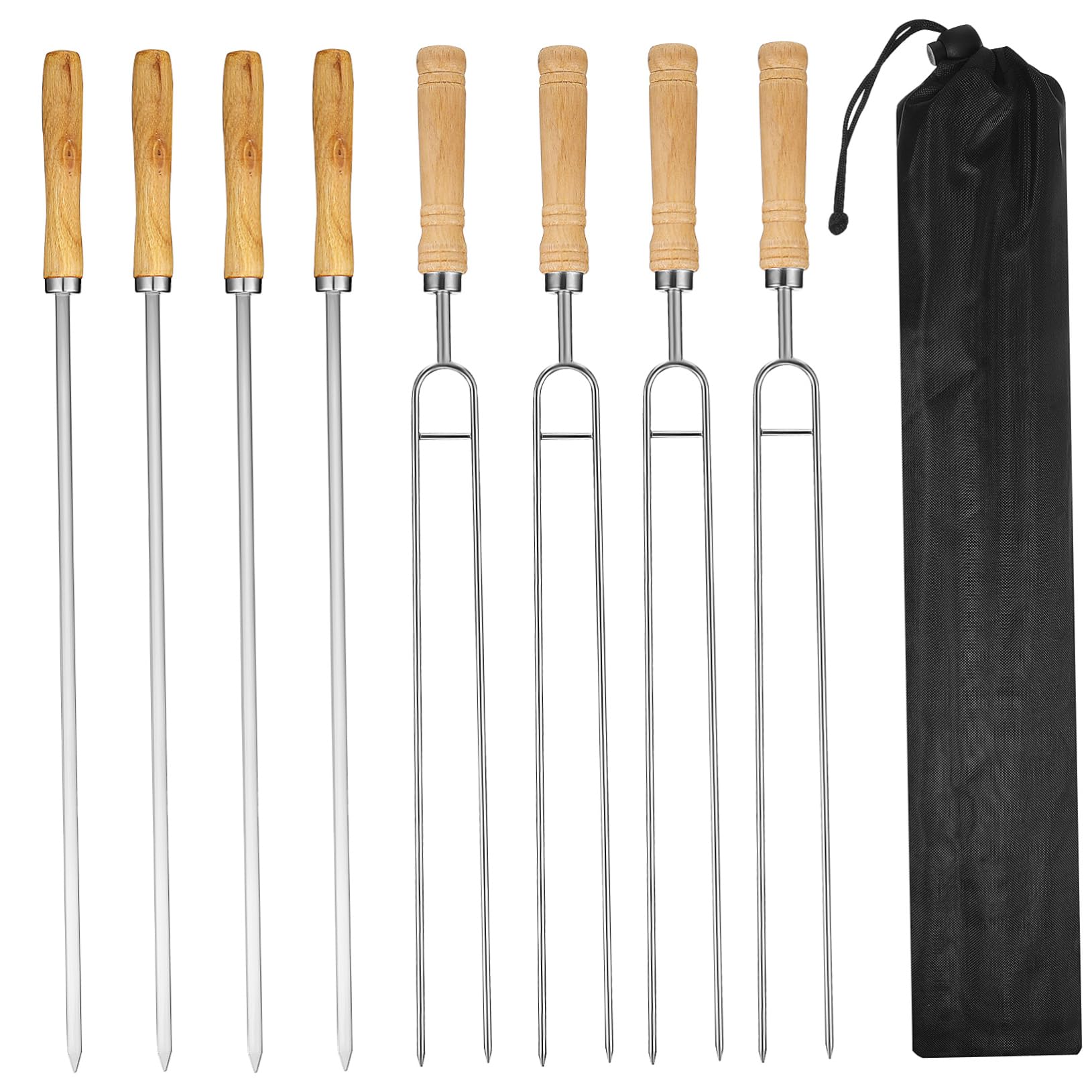 8 Pezzi Spiedini Barbecue in con in Legno Leggero Spiedini Doppi e Singoli per Grigliate Sicure e Riutilizzabili Accessori Bbq per Carne e Verdure Colore Casuale