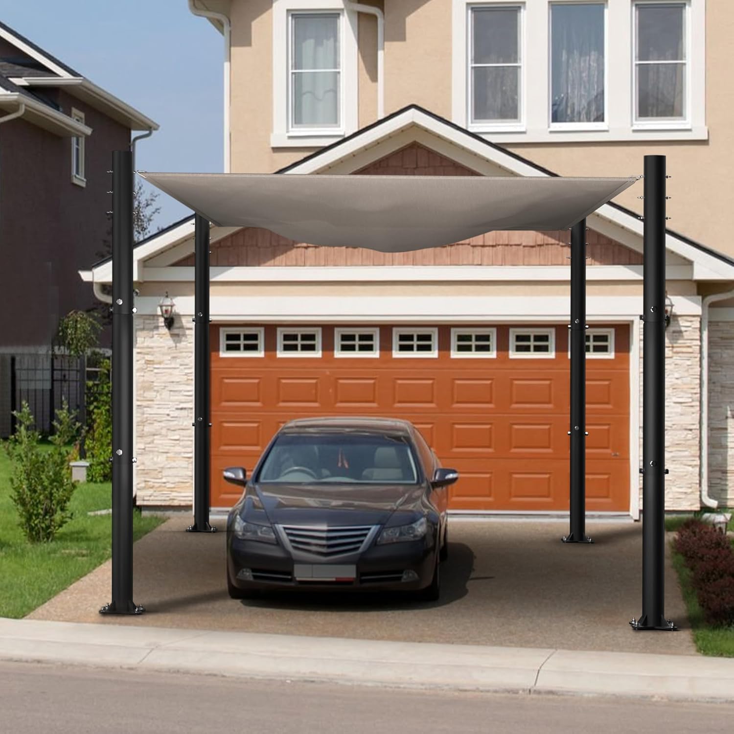 Sun Shade Sail Poles, 10 FT Sun Shade Poles, 2.6 Diameter Steel Heavy Duty Shade Sail Pole with Expansion Bolt Hardware for Outdoor Shading in Gardens and Backyards, Patio, Black 2 Packs