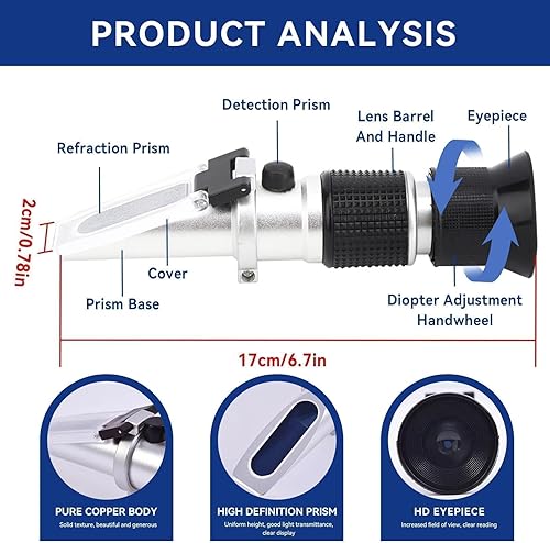 Miniatura 5 de Agatige Refractómetro, 0-90% Brix Medidor refractómetro de mano de azúcar Medidor de medición Brix de alta precisión con ATC, máquina probadora