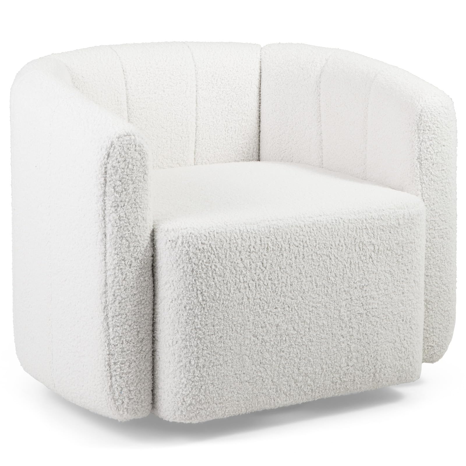 COSTWAY Sillón de Salón Giratorio 360°, Sillón para Leer Tapizado en Sherpa con Respaldo Curvado y Descansabrazos, Sillones Modernos de Salón con Forma de Calabaza para Sala de Estar, Dormitorio