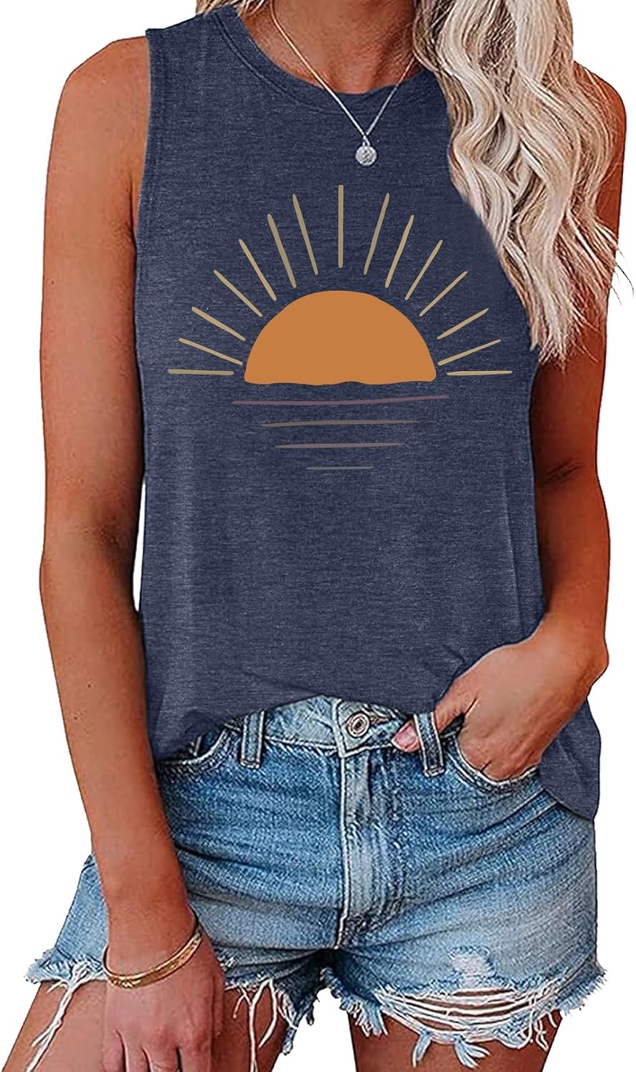 LOOKFACE Women Sunrise Graphic Sleeveless Tank Tops