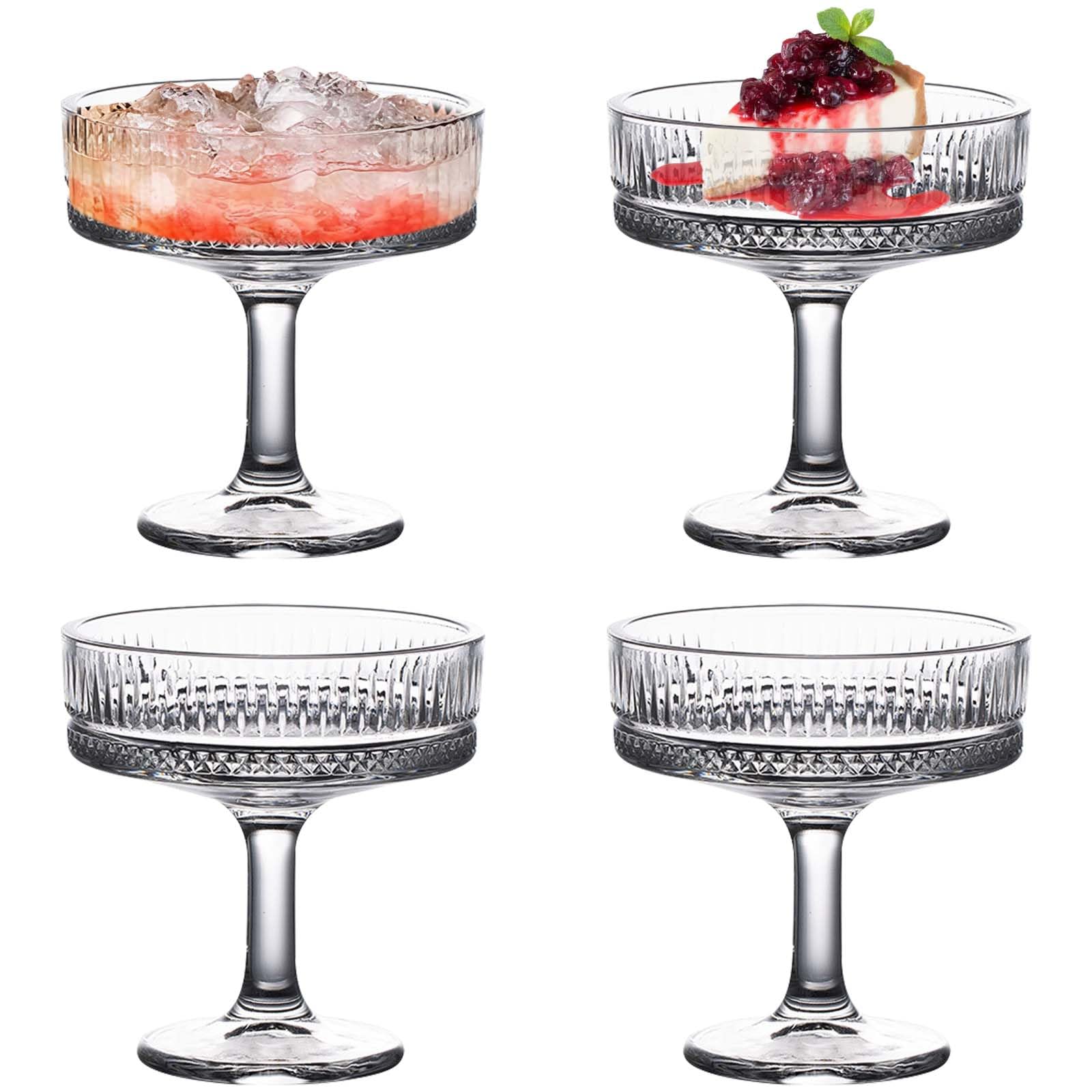 GOMETY Champagner Gläser 4er Set, 180 ml Cocktailgläser Gerippte Champagner Schalen, Kristallklare Champagnergläser für Espresso Martini Margarita Wein Desserts für Festliche Anlässe Partyabende