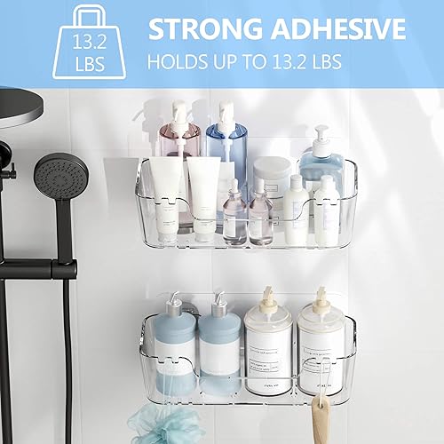 Miniatura 2 de TZAMLI Organizador de ducha de acrílico, estantes adhesivos montados en la pared con labio, organizador de ducha sin perforación, estante