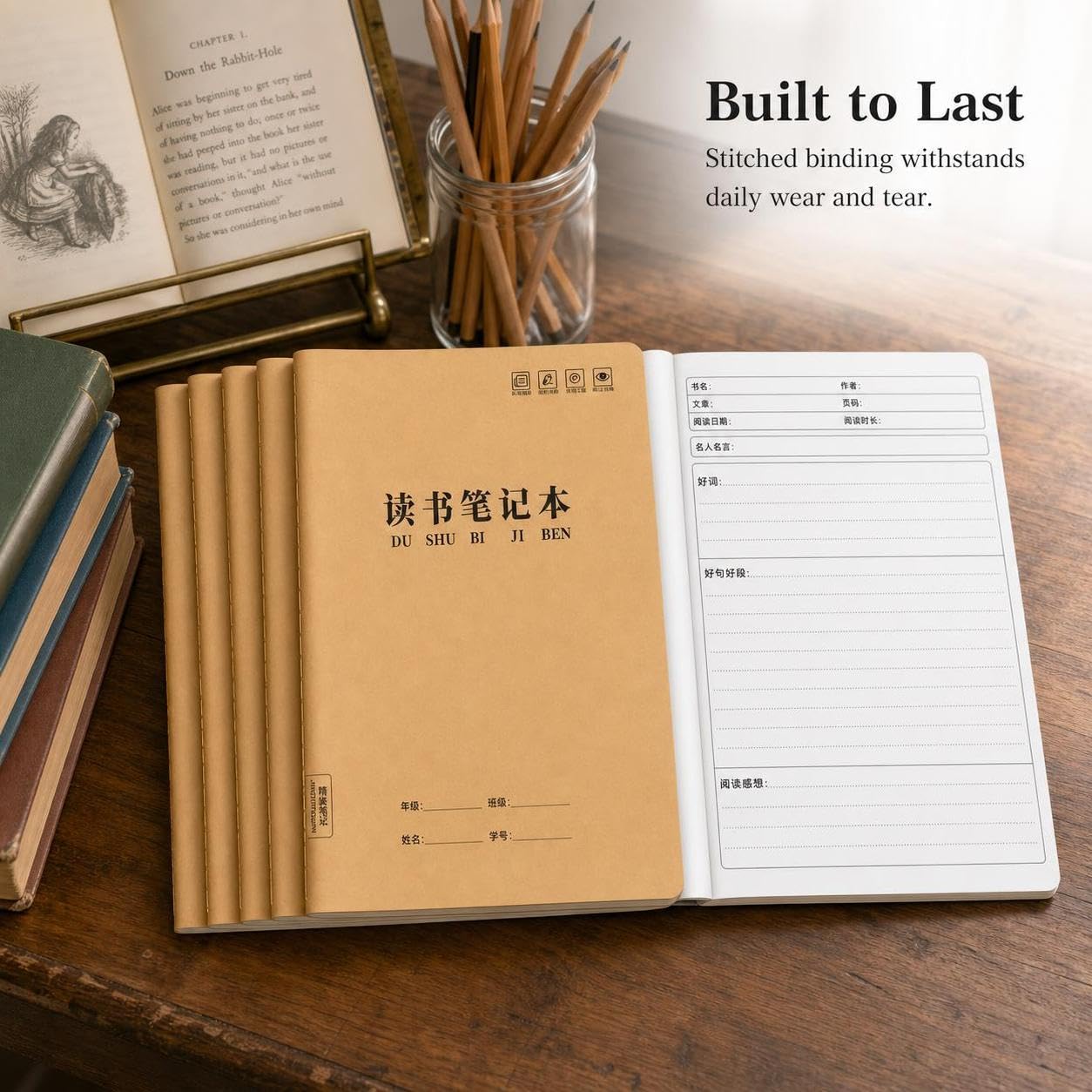 Lesetagebuch, liniertes Schreibheft, style to 3