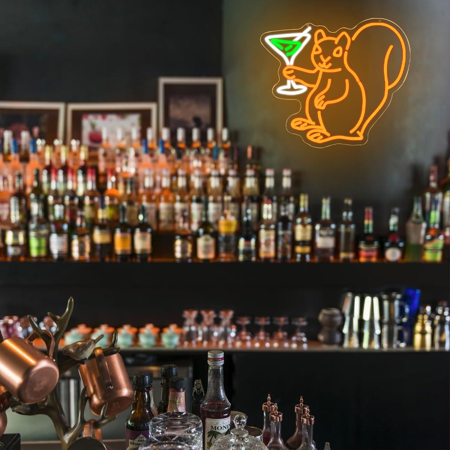 Squirrel Drinking Martini Neon Sign for Wall Decor Cocktail Martini Neon Light Squirrel LED Light Animal Neon Lights for Room Wall Decor Bar Club Neon Light Game Room
