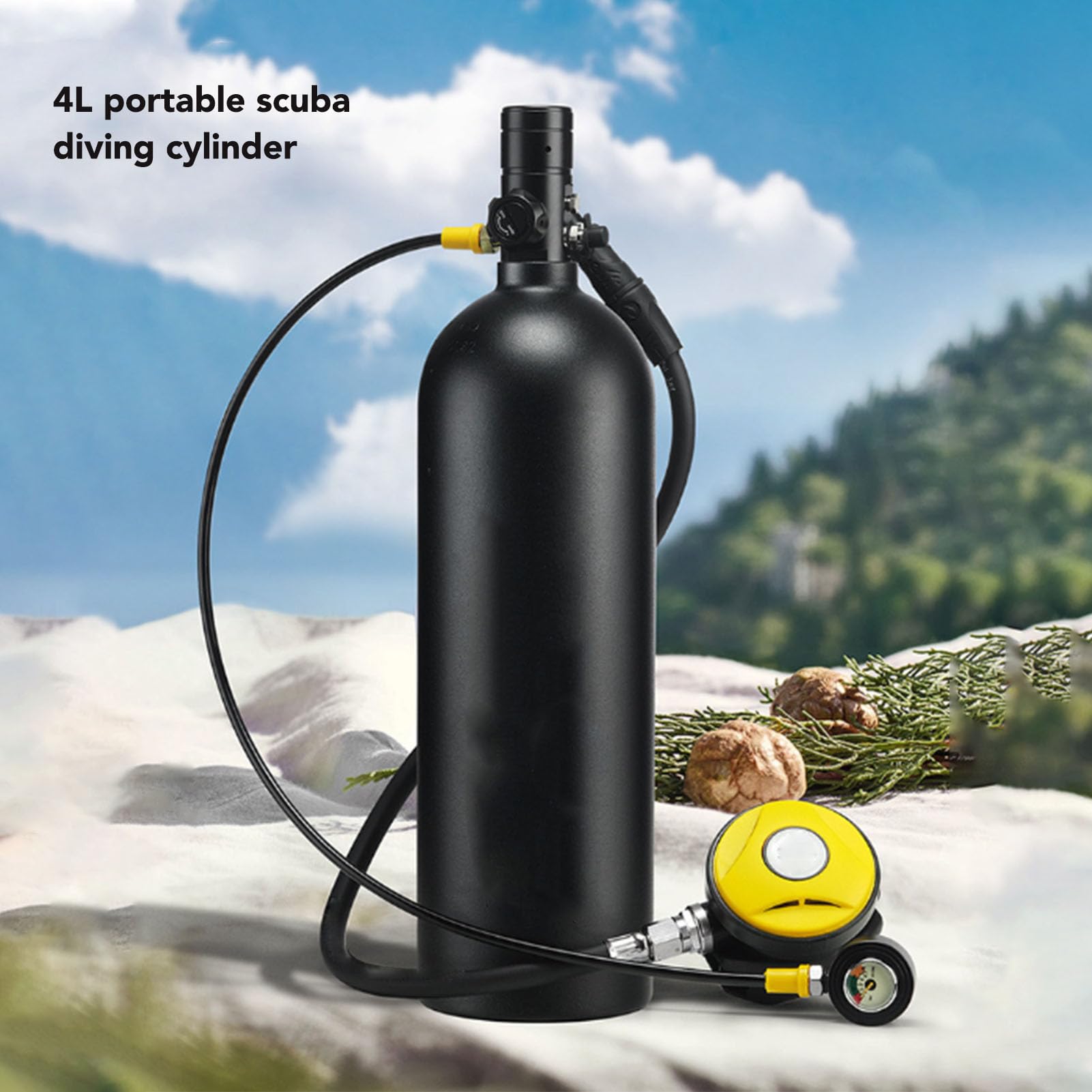 Kit di Attrezzatura per Bombola di Ossigeno Portatile da 4 Litri con Bombola di Ossigeno con Occhiali Staffa Posteriore per Allenamento di Respirazione Subacquea