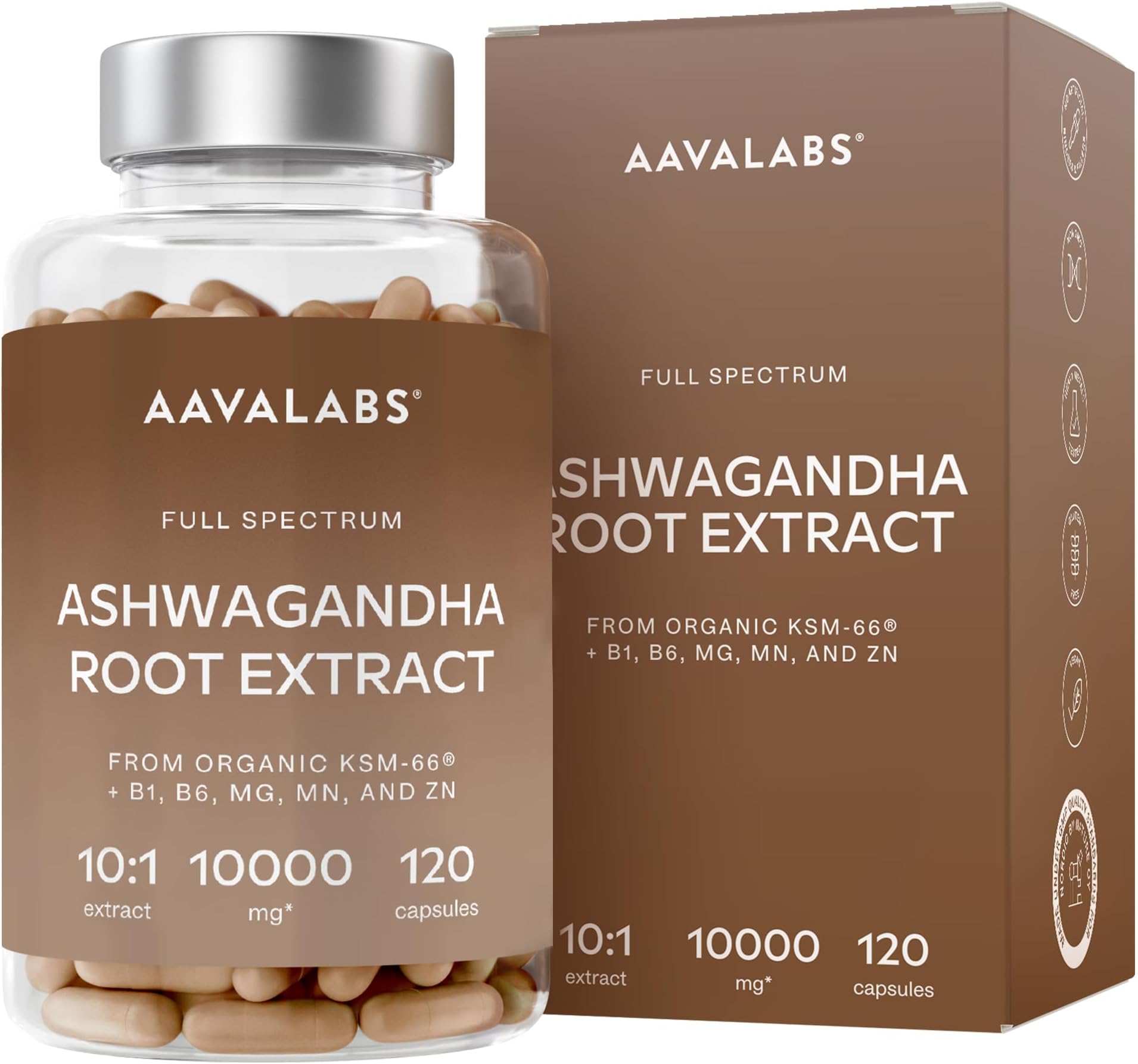 Ashwagandha KSM 66 -1000mg (Highly Concentrated 10:1 Extract Ratio Equivalent to 10,000mg per Serving)of which 5% Withanolides-with Vitamin B6, B1, Zinc, Magnesium & Manganese-120 Ashwagandha Capsules