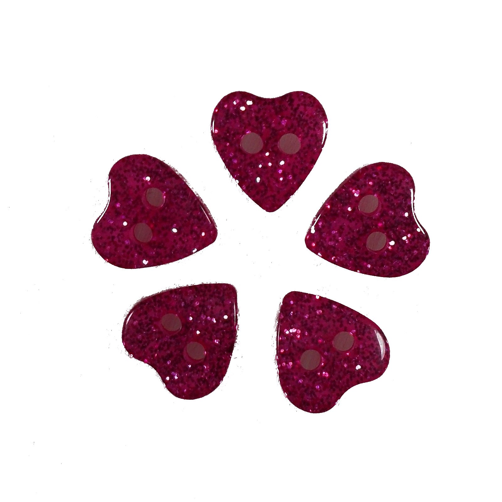Colour Glitter Heart Shape Buttons 10mm (Pink, 5)
