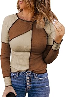 Camiseta interior de cuello redondo, transpirable, delgada, con bloqueo de color, cómoda, para mujer, a la moda, para citas, para el trabajo (XXL)