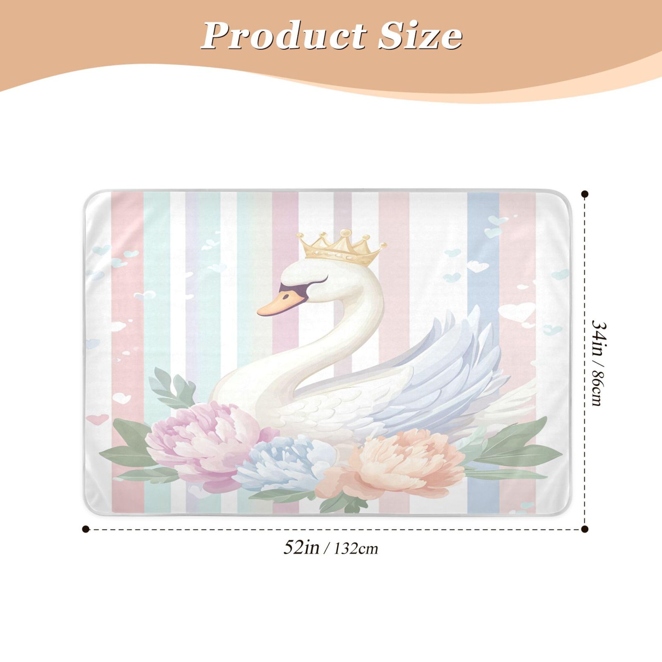 Takiito Cute Swan with Crown Bed Pad Reusable Bed Underpad Washable Waterproof Leak-Proof Quick Dry Incontinence Pee Pad for Toddlers Kids Adults Pets 34x52 in