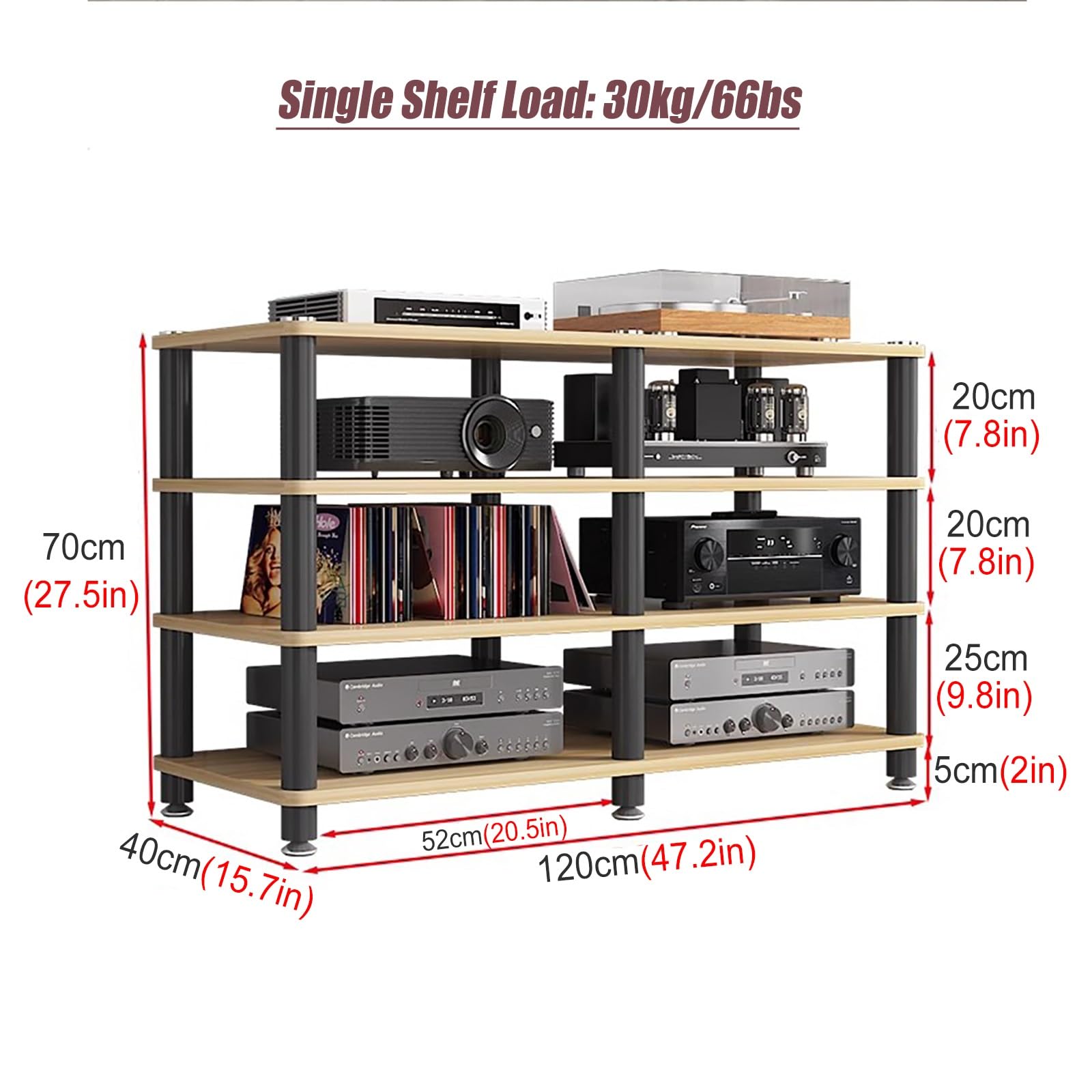 Scaffale stereo resistente – Armadio multiuso HiFi per componenti del soggiorno, ideale per apparecchiature audio e casa