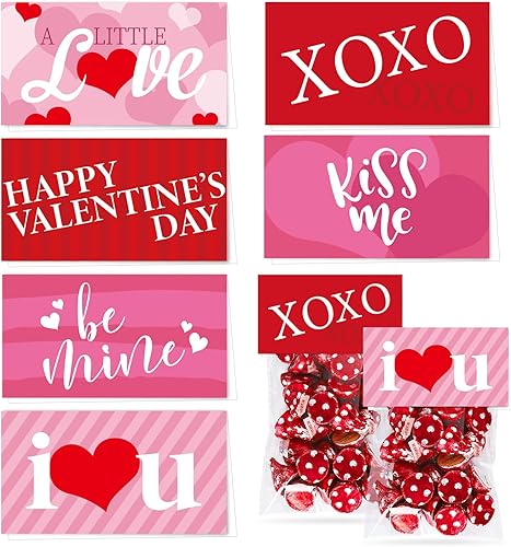 JarThenaAMCS 48 bolsas de regalo autoadhesivas para el día de San Valentín con adornos de corazón rosa, bolsas de plástico para regalos de fiesta,