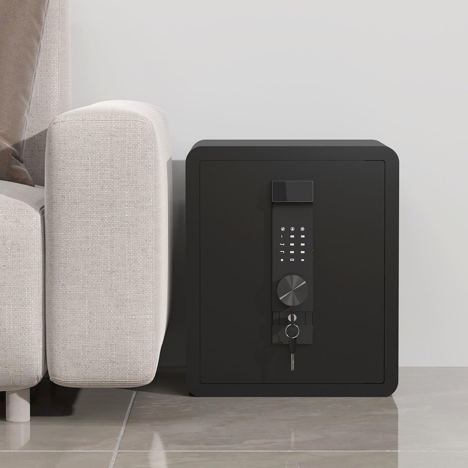 Cassaforte a prova di fuoco per casa e ufficio, serratura elettronica a combinazione in acciaio con funzione silenziosa, doppio sistema di allarme, 3 opzioni di sblocco (38 x 32 x 45 cm)