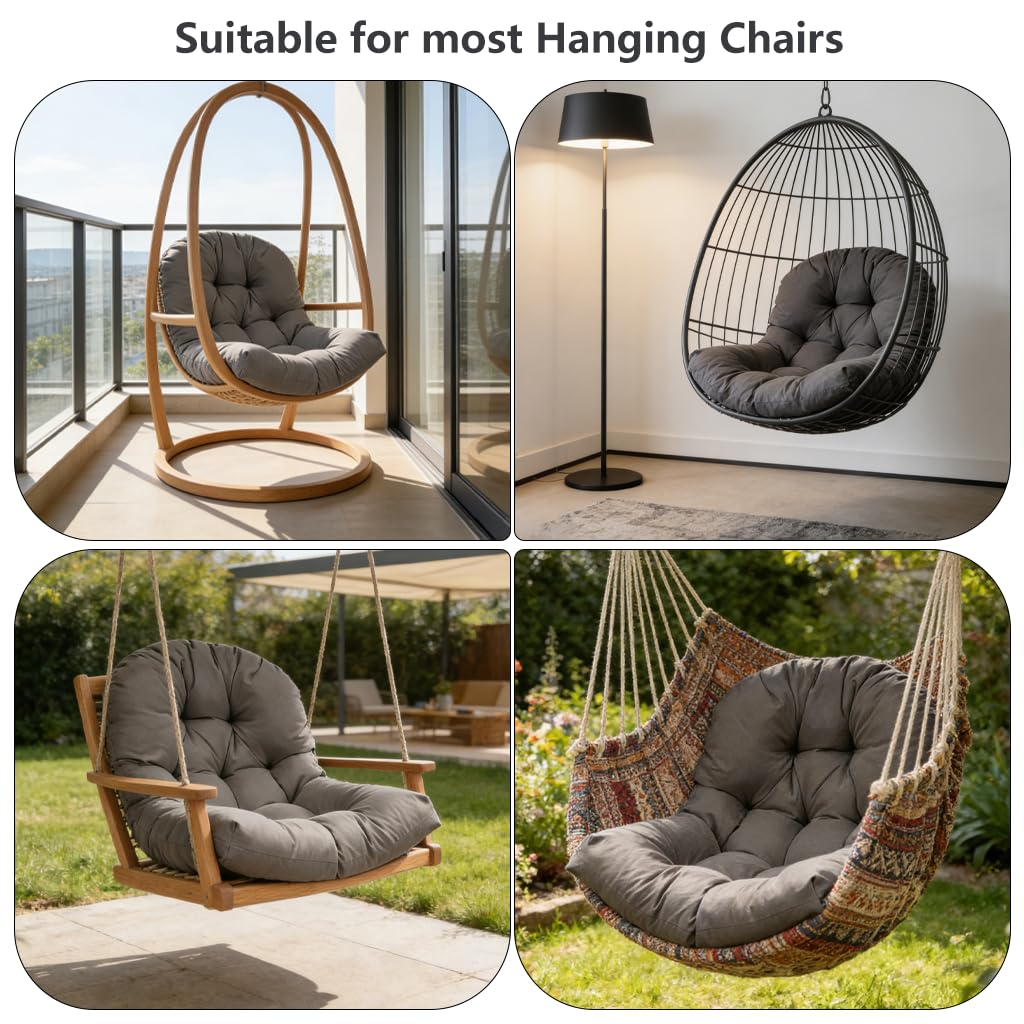 Hängesessel-Kissen, Schaukelsessel-Kissen Indoor & Outdoor, Sitzkissen Garten, Polsterauflage für Hängeschaukel, Hängekorb, Eierstuhl & Schaukelstuhl,Dark Gray