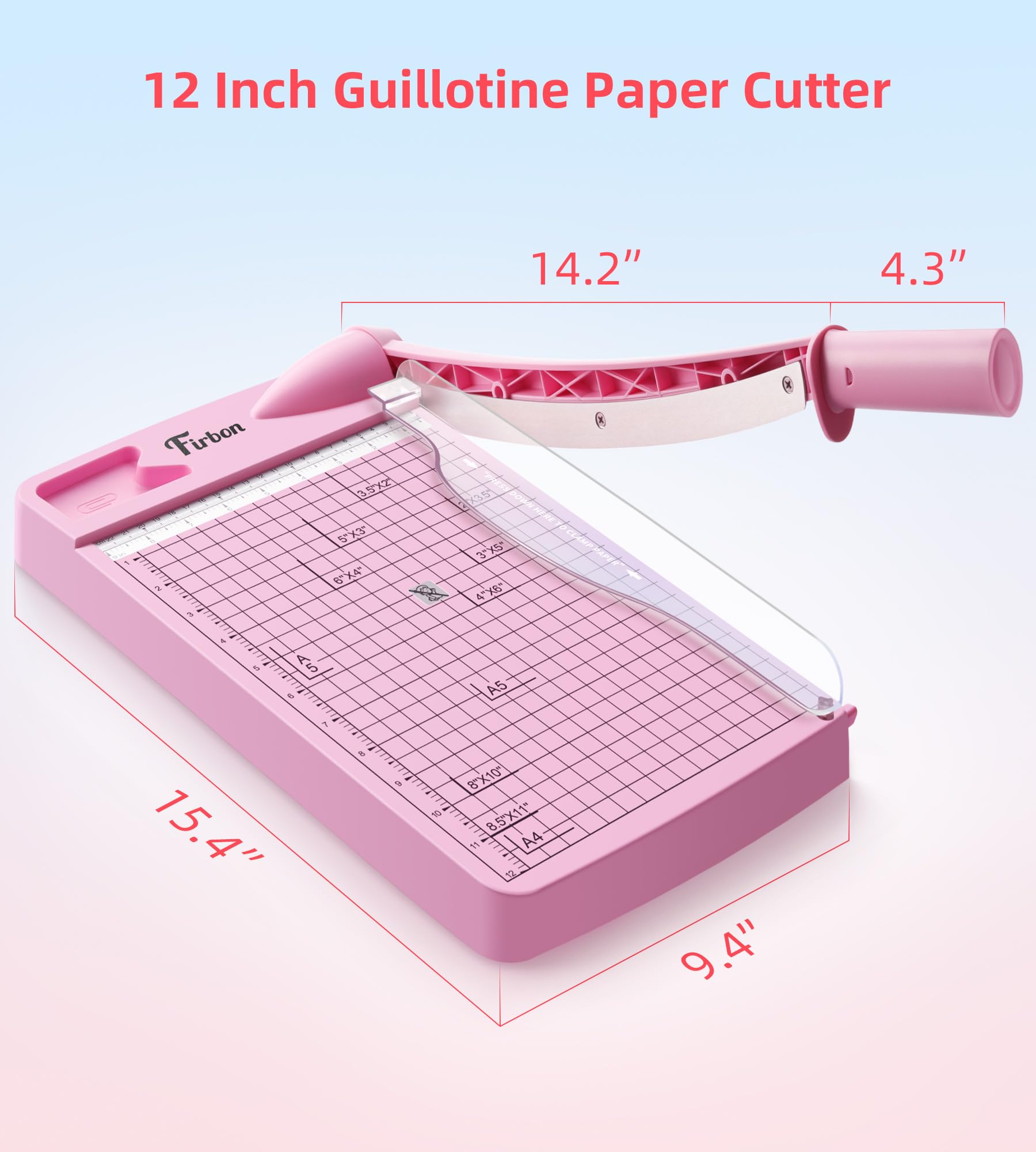 Firbon 12" Guillotine Paper Cutter - Pink -6