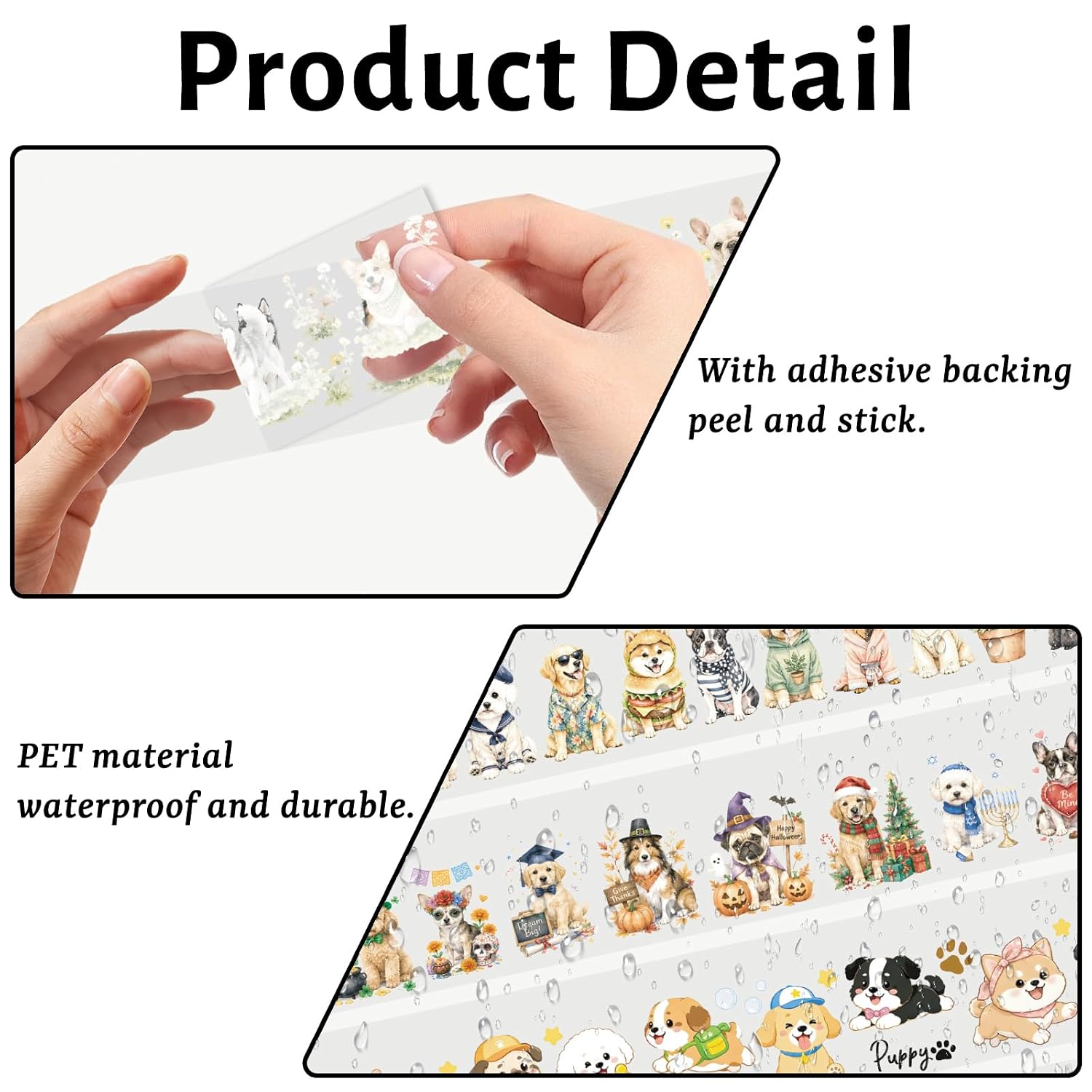 GLOBLELAND 8 Rolls Dogs PET Tape for Journaling and Scrapbooking Cute Dogs Transparent PET Tape Stickers Animal Self-Adhesive Tapes for Holiday Junk Journal Notebook Art Crafts image 3