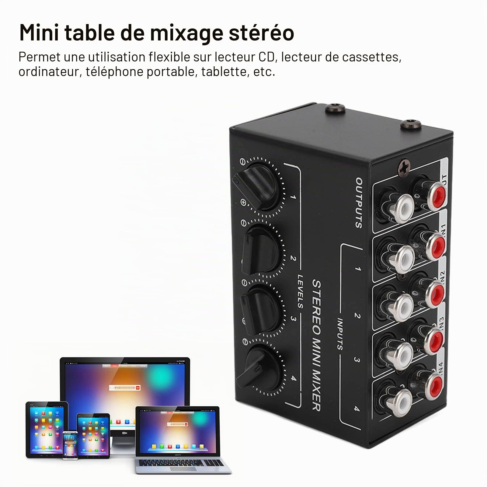 Mélangeur Audio Stéréo Mini Mélangeur Passif 4 Canaux 1 Entrée 4 Sorties Audio Table de Mixage Audio Mixer Stéréo Mixer pour Ordinateur Téléphone Tablette Lecteur CD