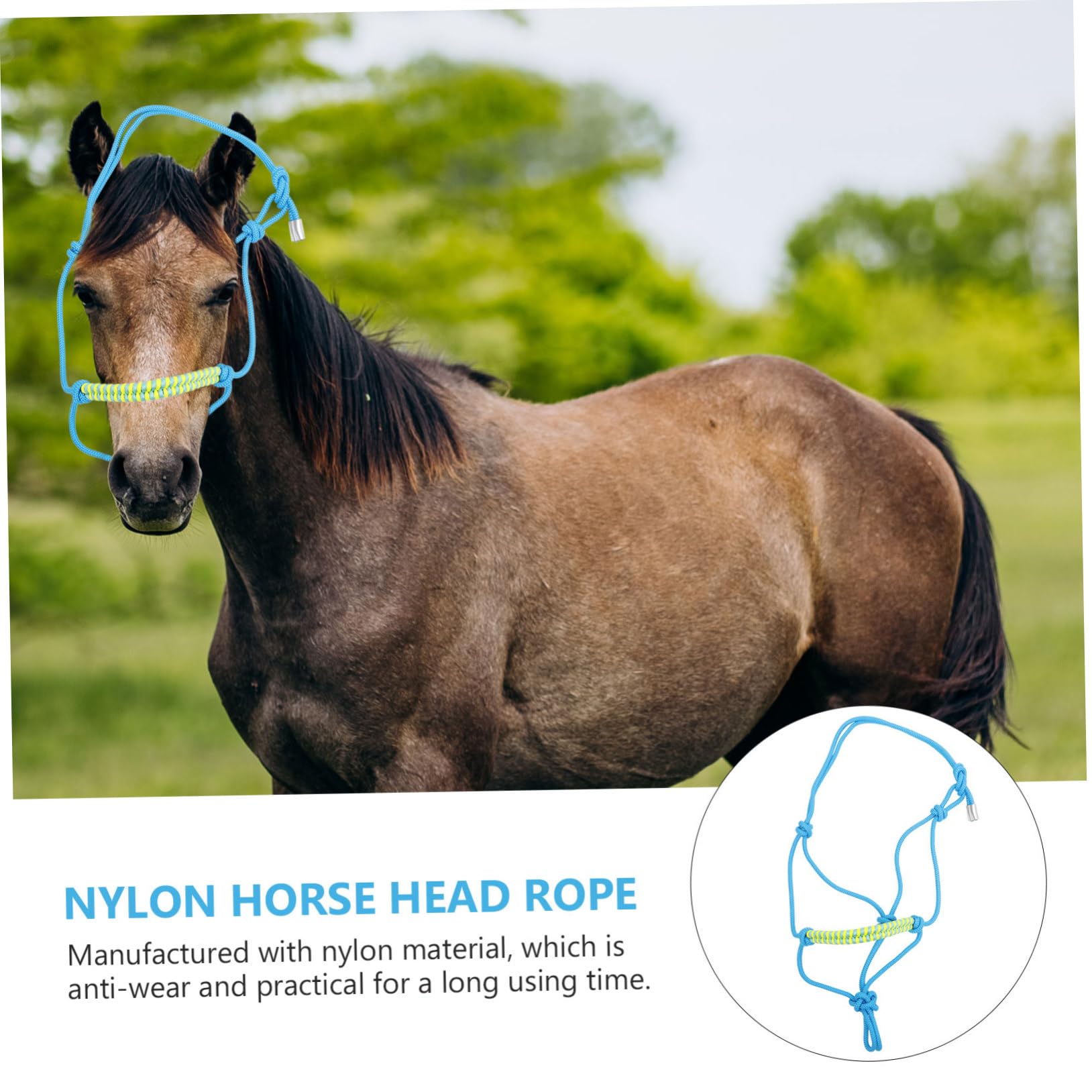 Cavezza di Corda per Cavallo Regolabile, 1 Pezzo, Nylon Nero