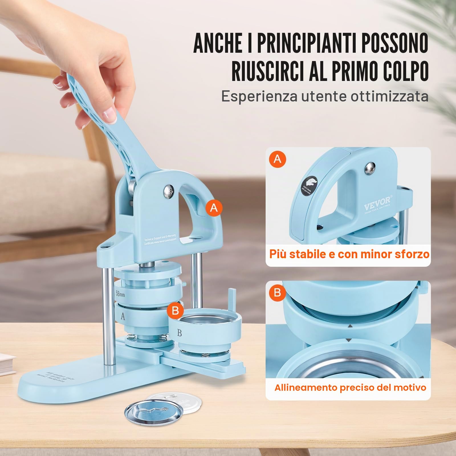 VEVOR Button Maker, 1/1.25/2.3 "(25/32/58mm) 3-in-1 Pin Maker, 300pcs Button Maker, macchina per la creazione di bottoni con libro magico panda, kit di punzonatura ergonomica con manico ad arco, per