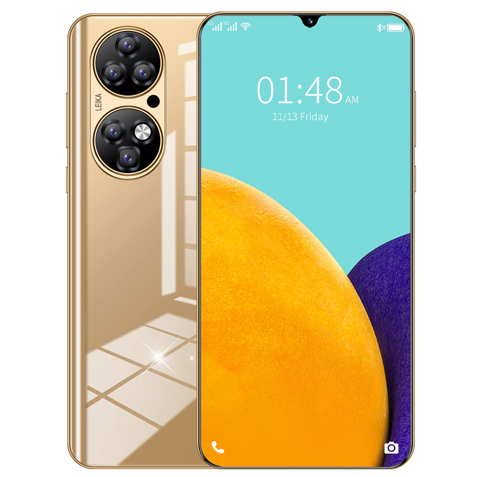 [2021] 4GB RAM + 64GB ROM 5G Cell Phone, 5600mAh android 10 Cheap Free Cell Phones, 6.7 Inch 19: 9 Screen, 5G Smartphone P50 Pro+, Five Camera 50MP + 32MP Front Camera, Face ID,Gold