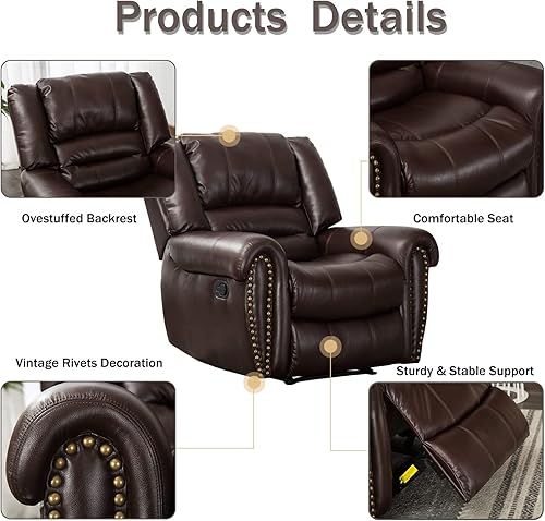 Miniatura 4 de CANMOV Leather Recliner Chair, Classic and Traditional Manual Recliner Chair with Comfortable Arms and Back Single Sofa for Living Room, Brown