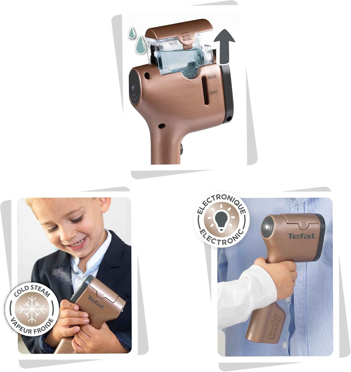 Smoby Tefal Pure Pop 7600330126 Children's Electronic Iron with Real Steam and Light, 3 Different Colours, Randomly Shipped, from 3 Years