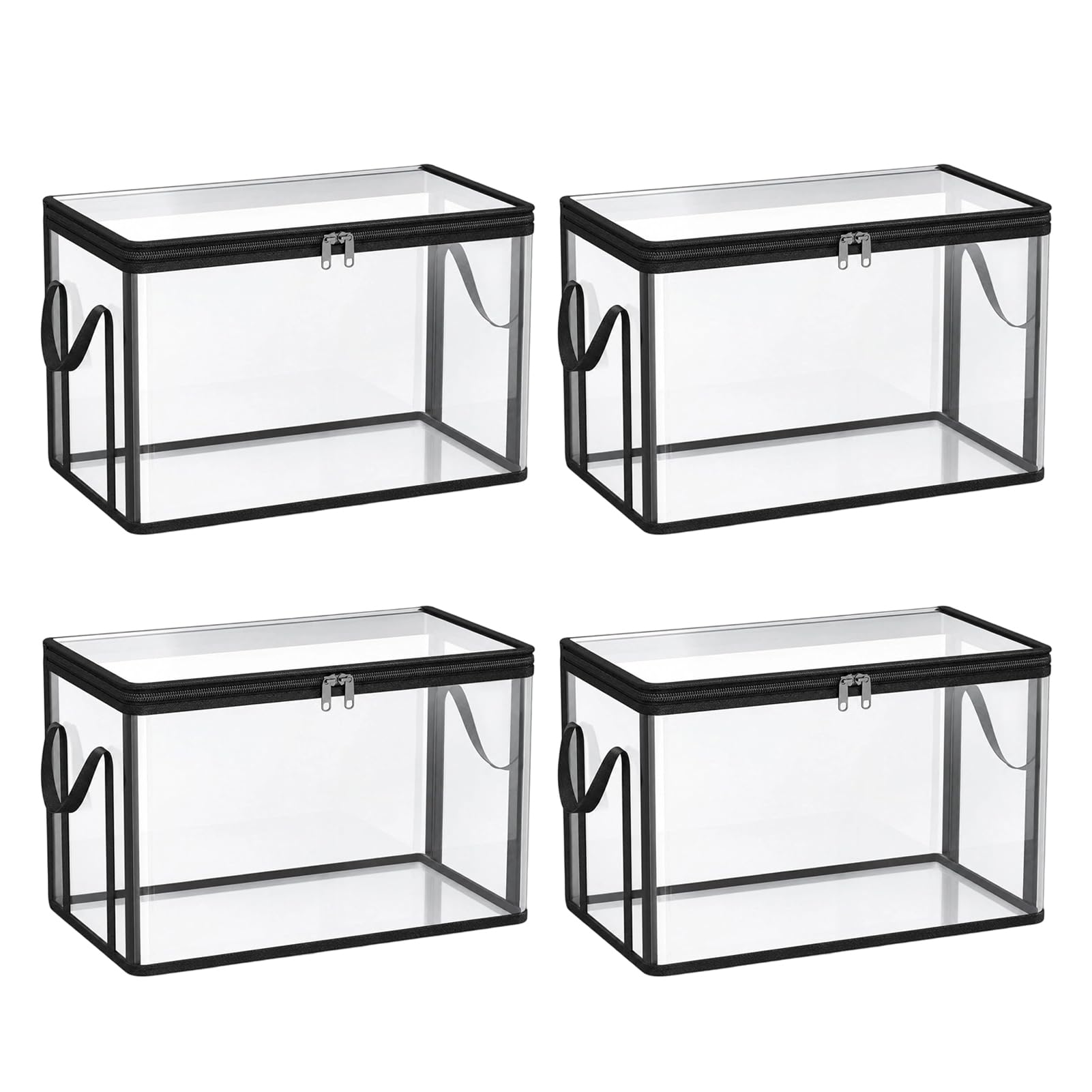 anwhriet Clear PVC Clothes Storage Bag with Reinforced Handles, Waterproof Foldable Wardrobe Organizer, Large Capacity Moving Bag for Bedding Blankets Toys, Home Travel Camping Use Black 4pcs