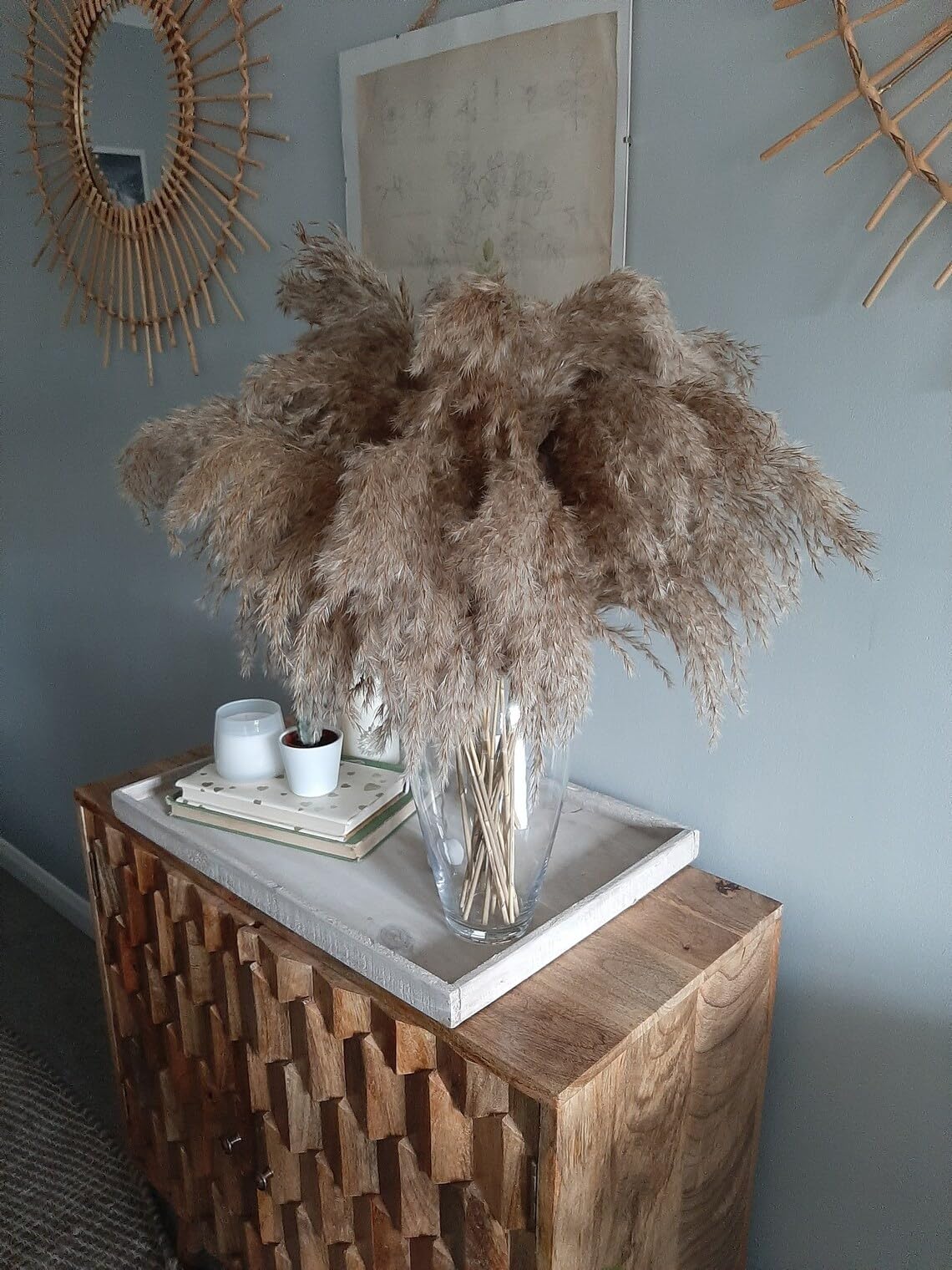 Sorcish Natural Pampas Grass Large 20” inch aprx Tall Dried Flowers Bunch Fluffy Grass for Donut Vase Stems Plant Floor Vase Filler for Home Decor,Office,Bedroom,Table Corner Decoration-Pack of 12-image-45