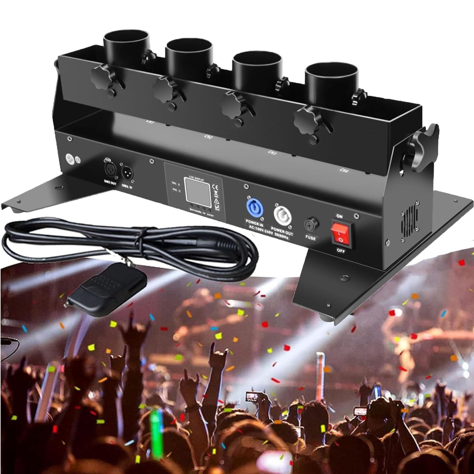 Máquina de cañón de confeti Máquina lanzadora de confeti Cañón 1500w Profesional Eléctrico Inalámbrico Control Remoto para Eventos Fiestas Club Boda