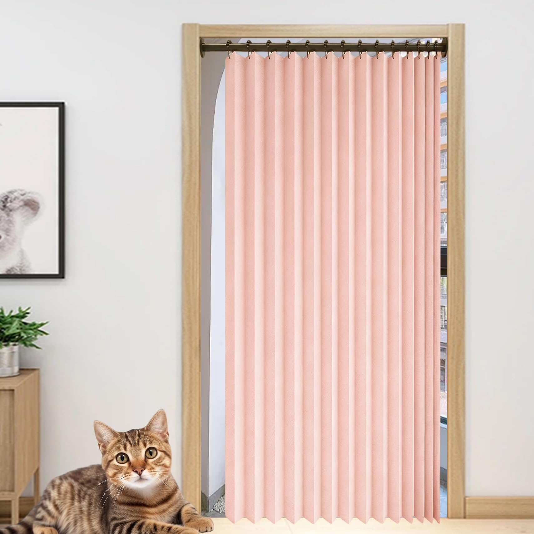 Rideau Séparateur de Pièce Pliable 100x200 cm Rose pour Porte Entrée et Salon