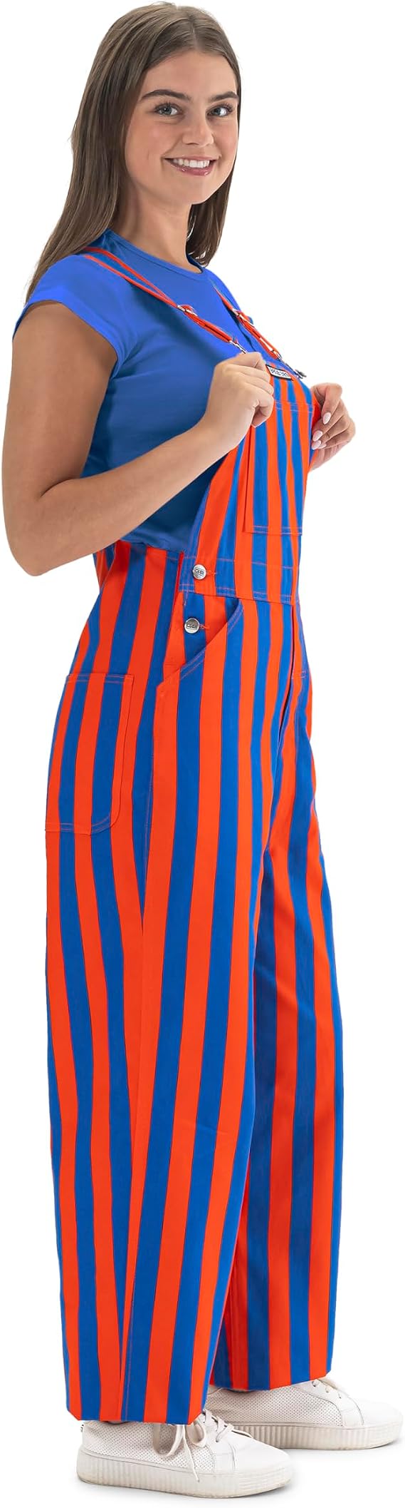 Game Bibs Royal Blue & Orange Adult Striped Game Day Overalls for Men and Women - Sporting Event and Tailgating Attire