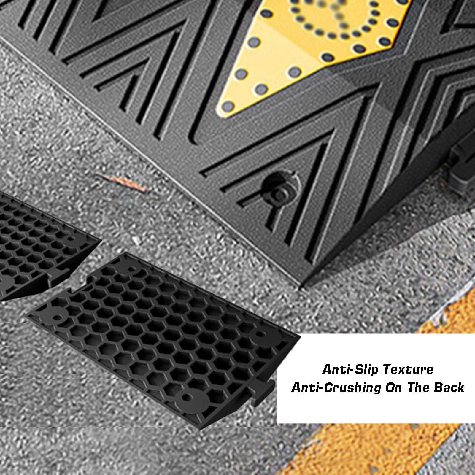 Gummi-Geschwindigkeitsschweller, 2er-Pack | 50x35x(4-5)cm, for Straße, Einfahrt, Parkplatz, Asphalt, Beton, Kies(50x35x4cm)